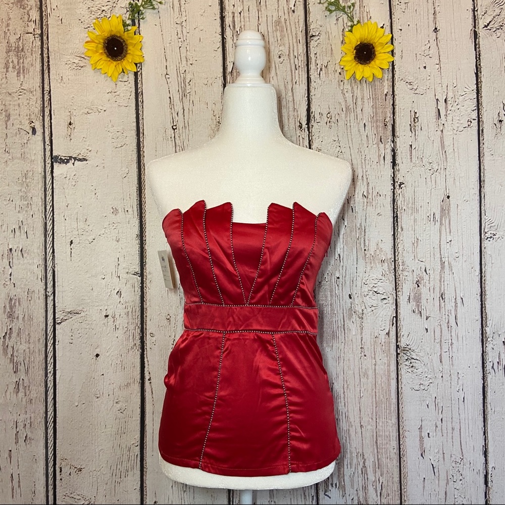 ELLA WISH red satin strapless top size S